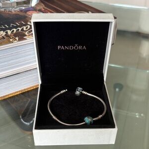 NWOT Pandora Silver Bracelet with Turquoise Charm